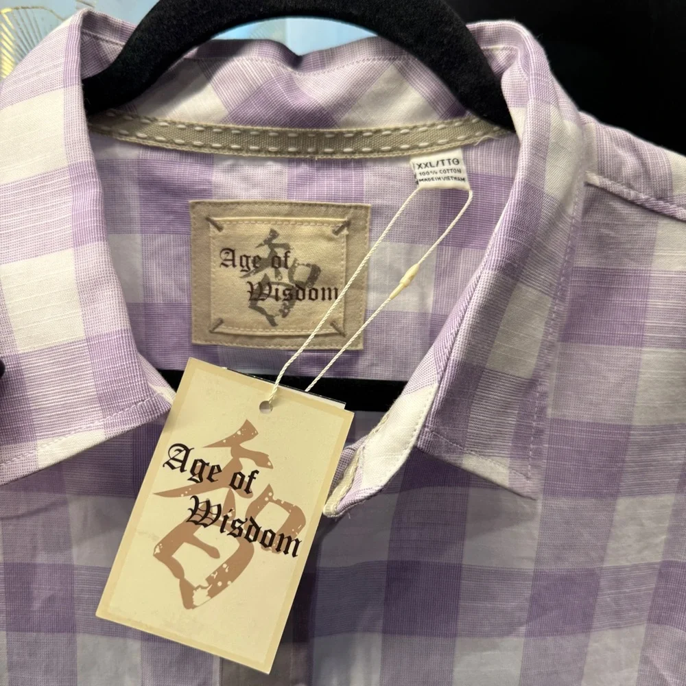 Lavender Checkered Men's Casual Shirt - Picture 3 of 4